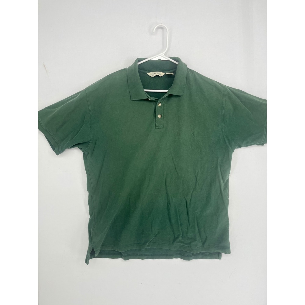 Eddie Bauer Mens Polo Shirt Large Green Short Sleeve Cotton Pique Classic Fit